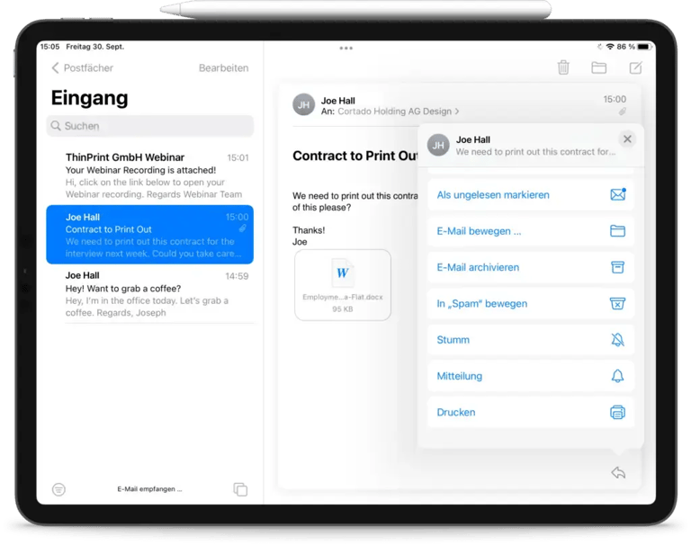 E-Mail drucken iPad