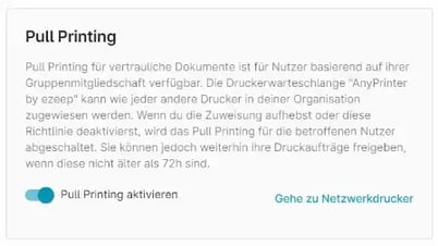 ezeep interface showing print job management options.