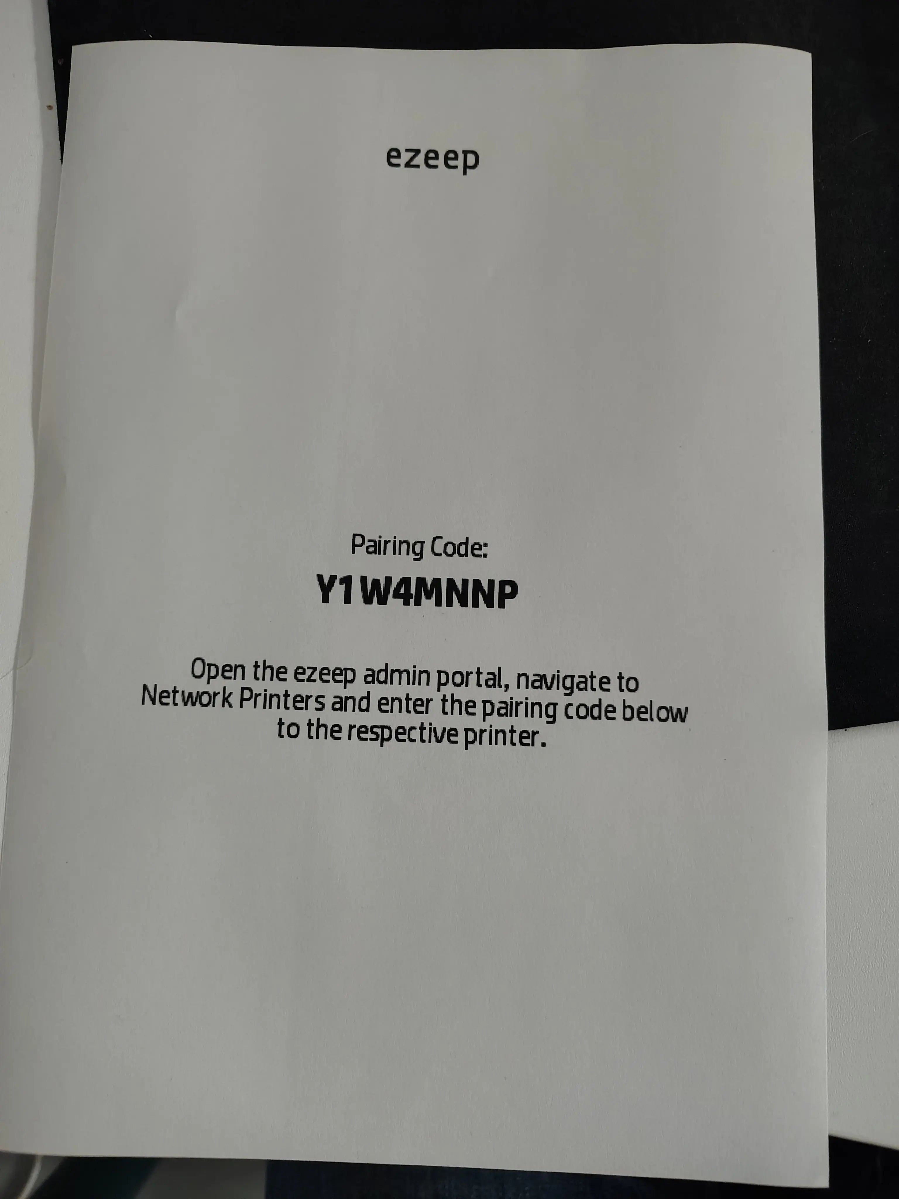 ezeep-workpath-pairing-code-printout