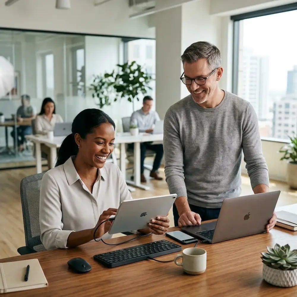 man-laptop-woman-ipad-happy