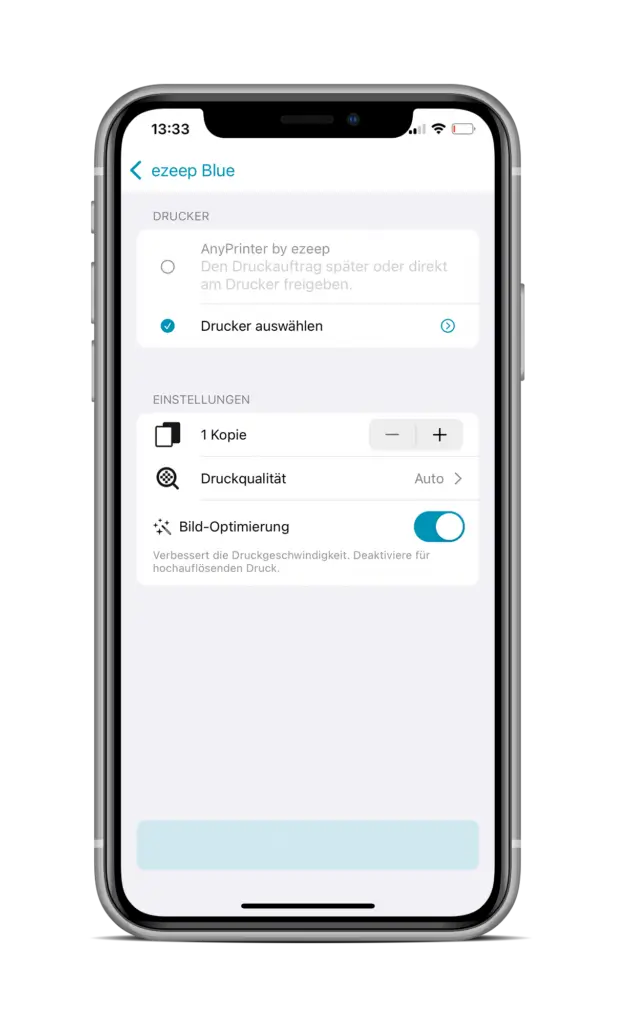 Tippe auf Drucker auswählen