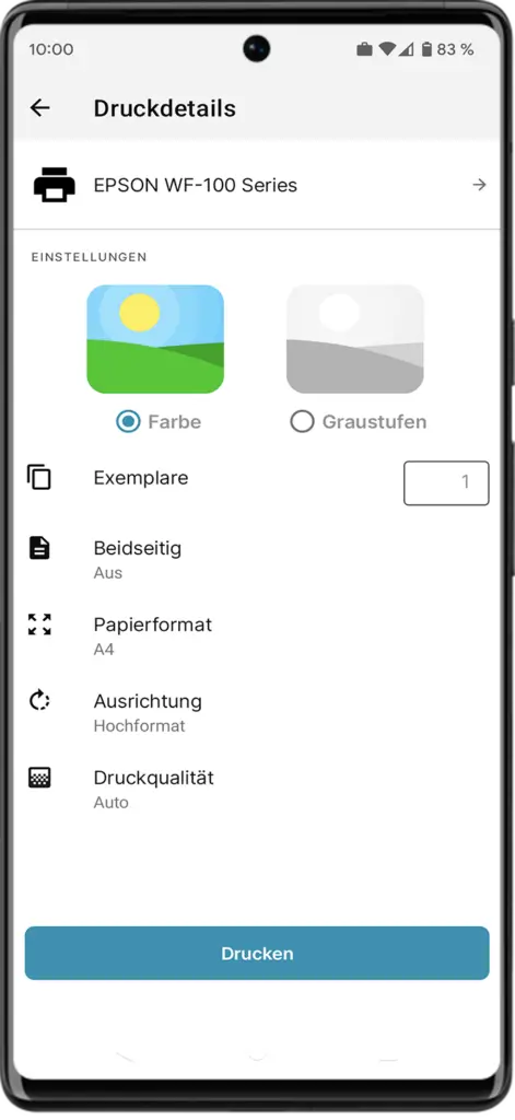 Druckeinstellungen am Handy ändern