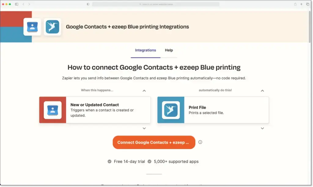 Zapier Integration von ezeep und Google Contacts