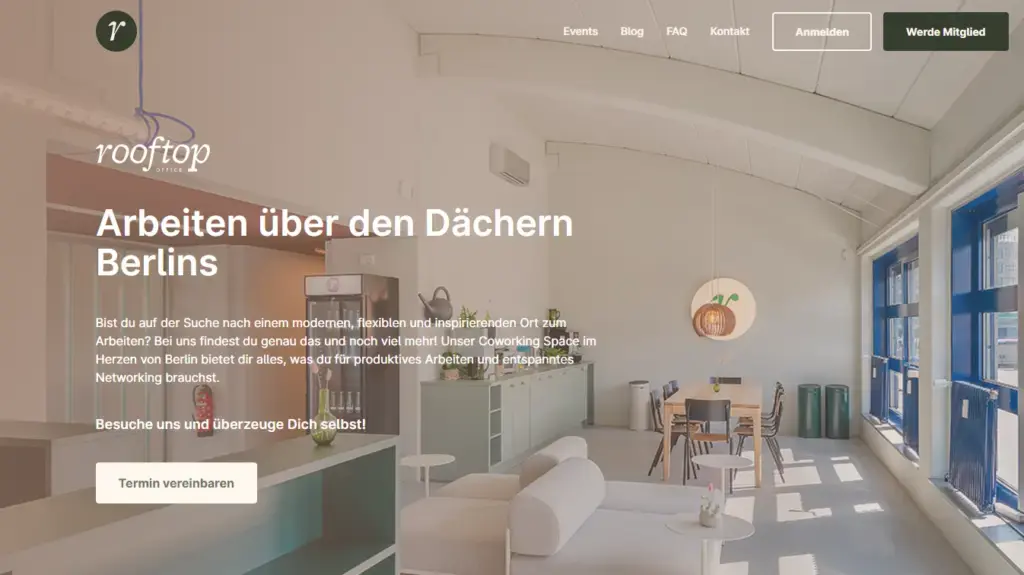 Beispielhafter Header einer Webseite eines Coworking Spaces