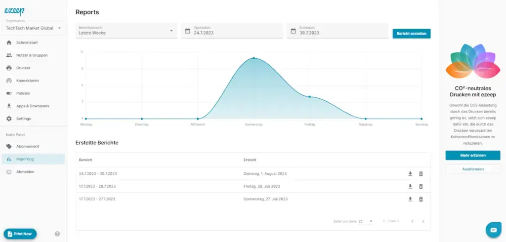 In den ezeep-Berichten werden die CO2-Emissionen erfasst.