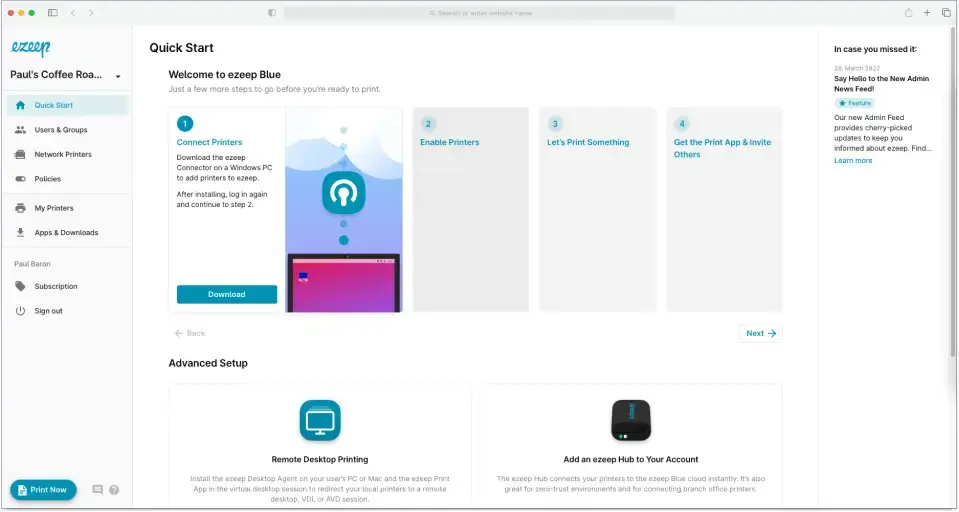 Introducing the ezeep Admin News Feed