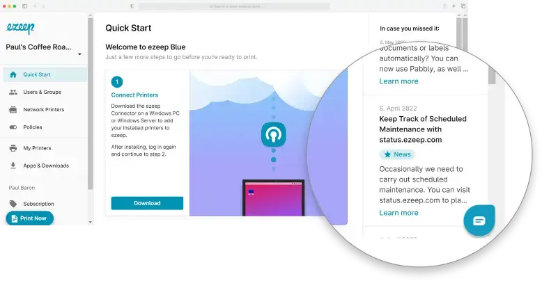 Get Quicker Help with ezeep’s New Chat Button