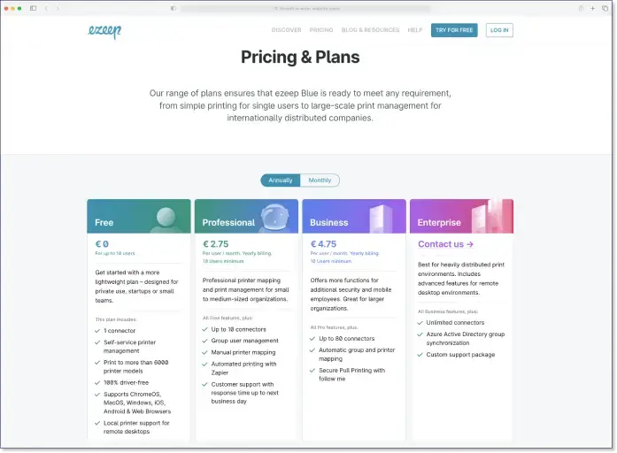 New ezeep Plans: Free, Pro, Business & Enterprise