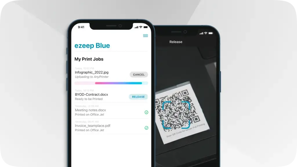 An image showing the ezeep interface for secure pull printing.