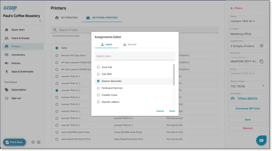 New Printer Assignment & Management Features