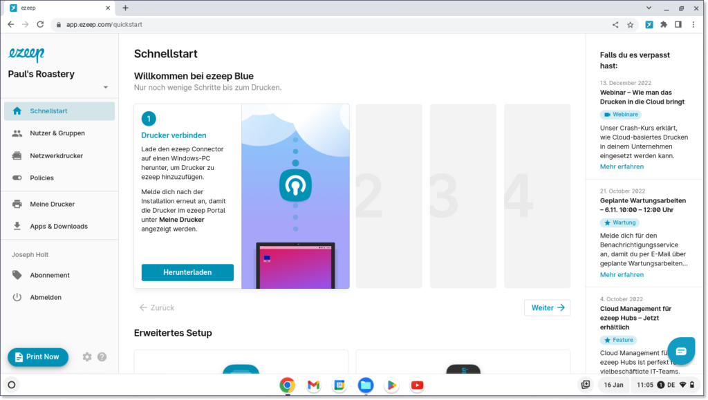 ezeep Dashboard DE Chrome