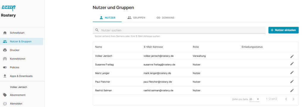 Einfache Nutzerverwaltung im ezeep-Portal
