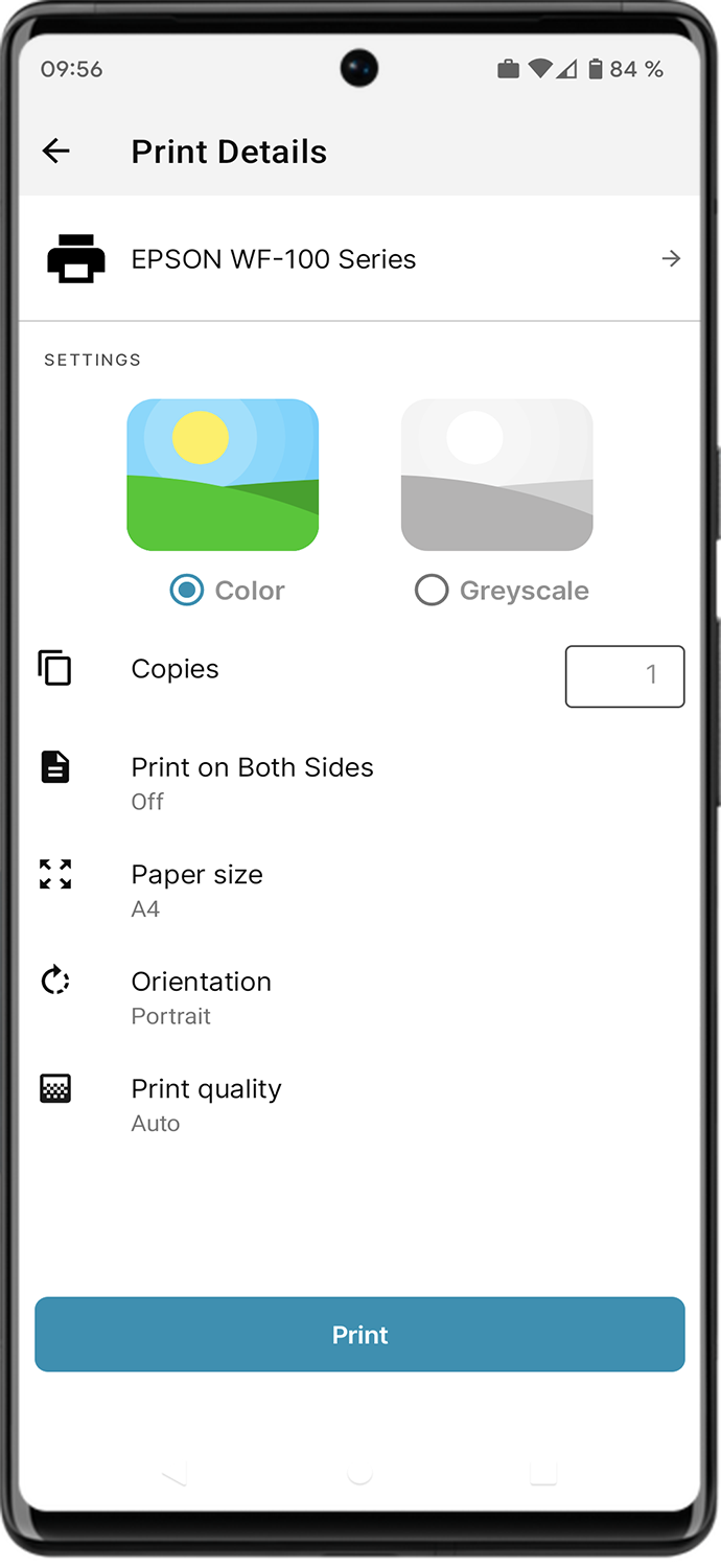 Print mobile from a Android phone 