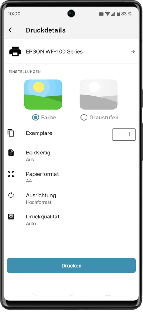 Druckeinstellungen am Handy ändern