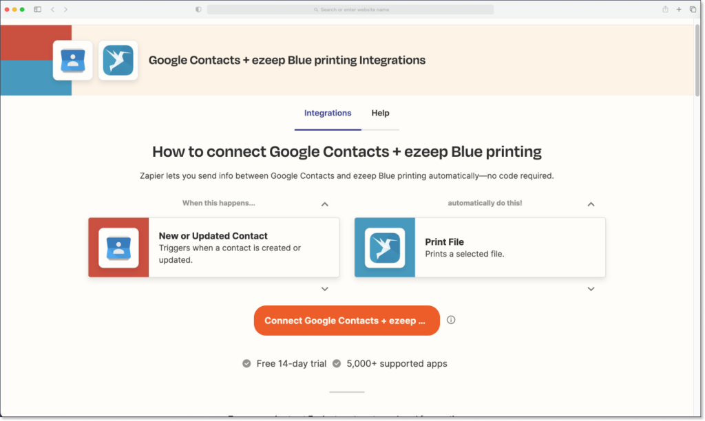 Zapier Integration von ezeep und Google Contacts