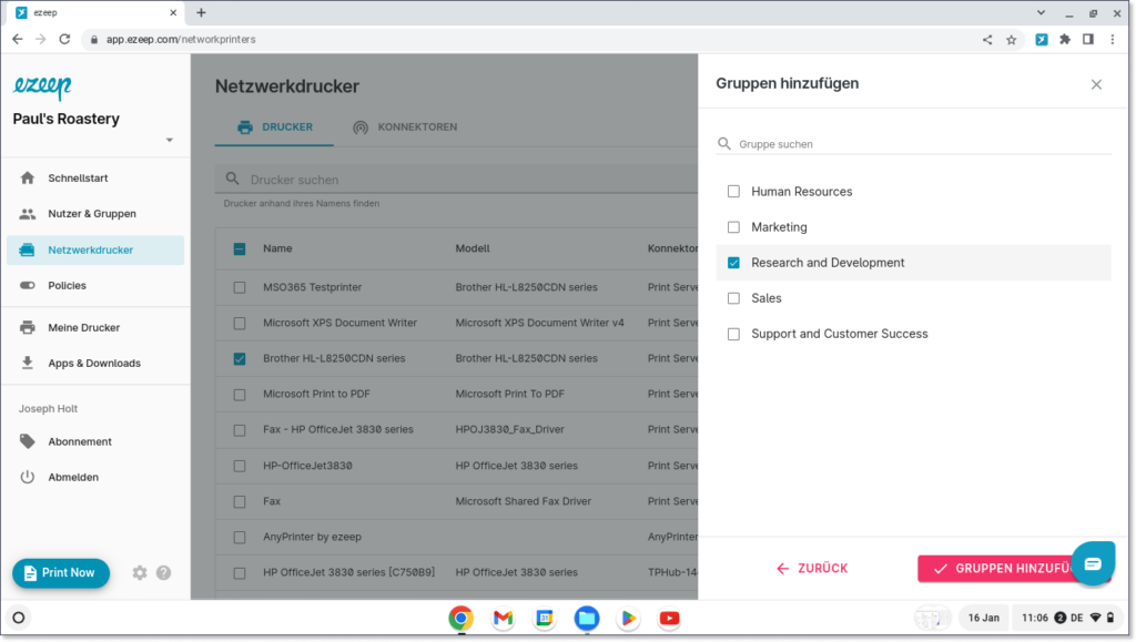 Druckerzuweisung Chrome DE