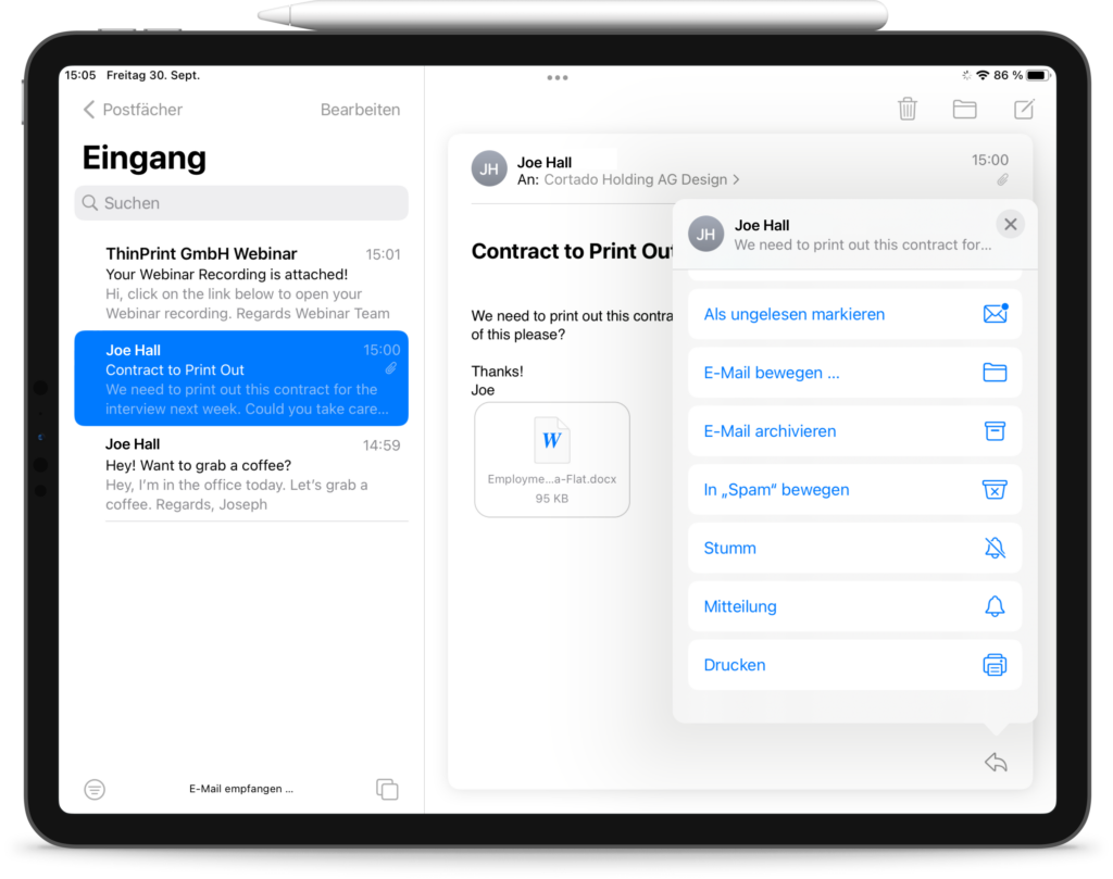 Email drucken iPad