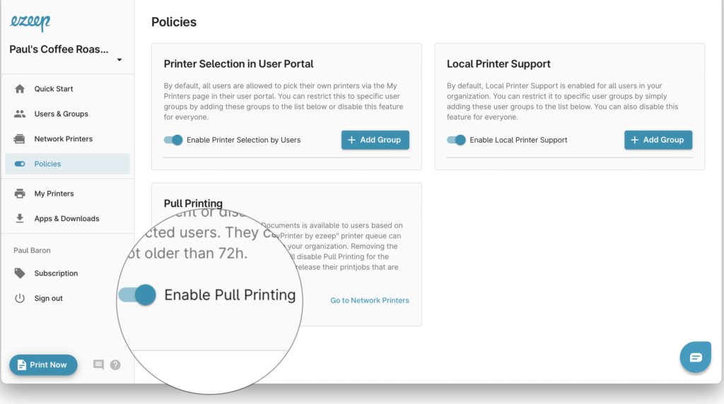 Pull Printing enable