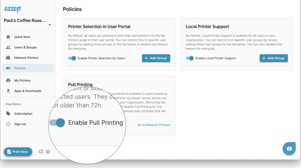 enable Pull Printing