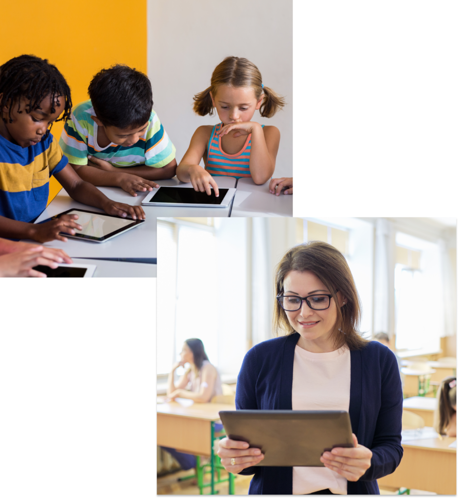 Students and Teachers working with Tablets