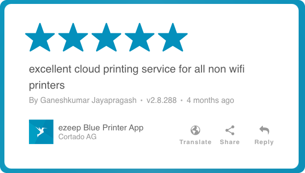 User review of ezeep Blue printer app