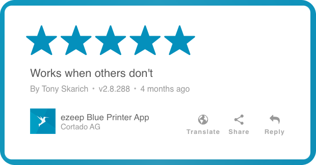 User review of ezeep Blue printer app