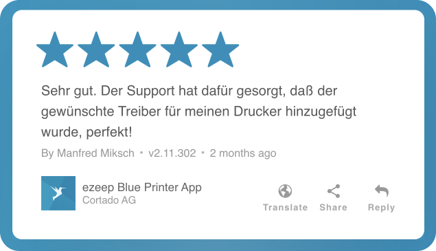 Benutzerbewertung von ezeep Blue printer app