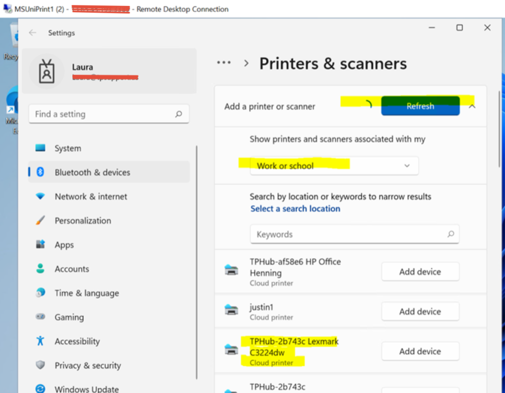 The users can now print from any application to the MS Universal Print Printer.