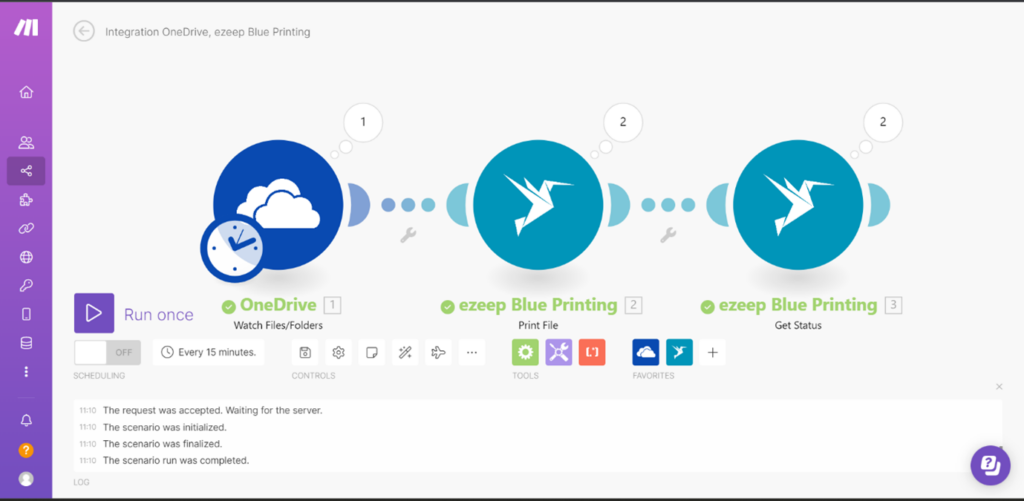 Automated printing from OneDrive thanks to ezeep integration with the Make platform