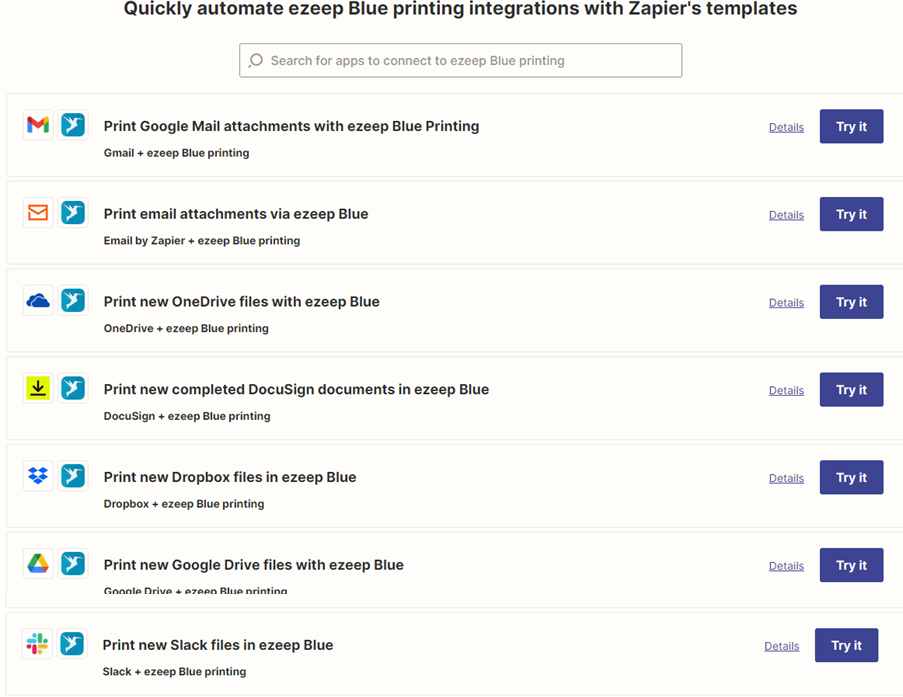Zap-Beispiele für automatisiertes Drucken mit ezeep Blue