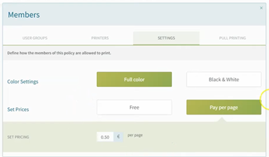 Set pricing for pages printed with ezeep