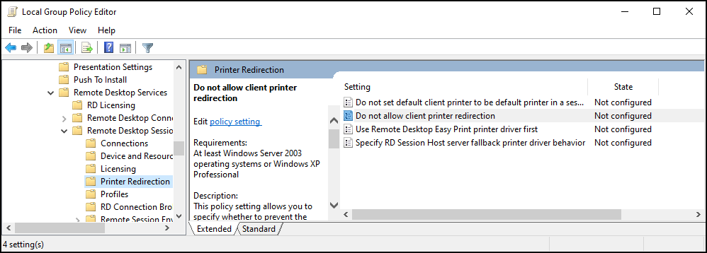 Printer Redirection ausschalten per Group Policy